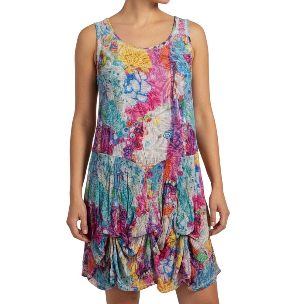 Shana Sz Small Blue Pink Tropical Summer Wearable Art Tank Dress Artsy Beach